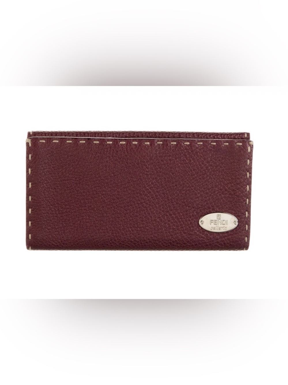 Fendi Women’s Burgundy Leather Wallet with Silver Logo Plaque